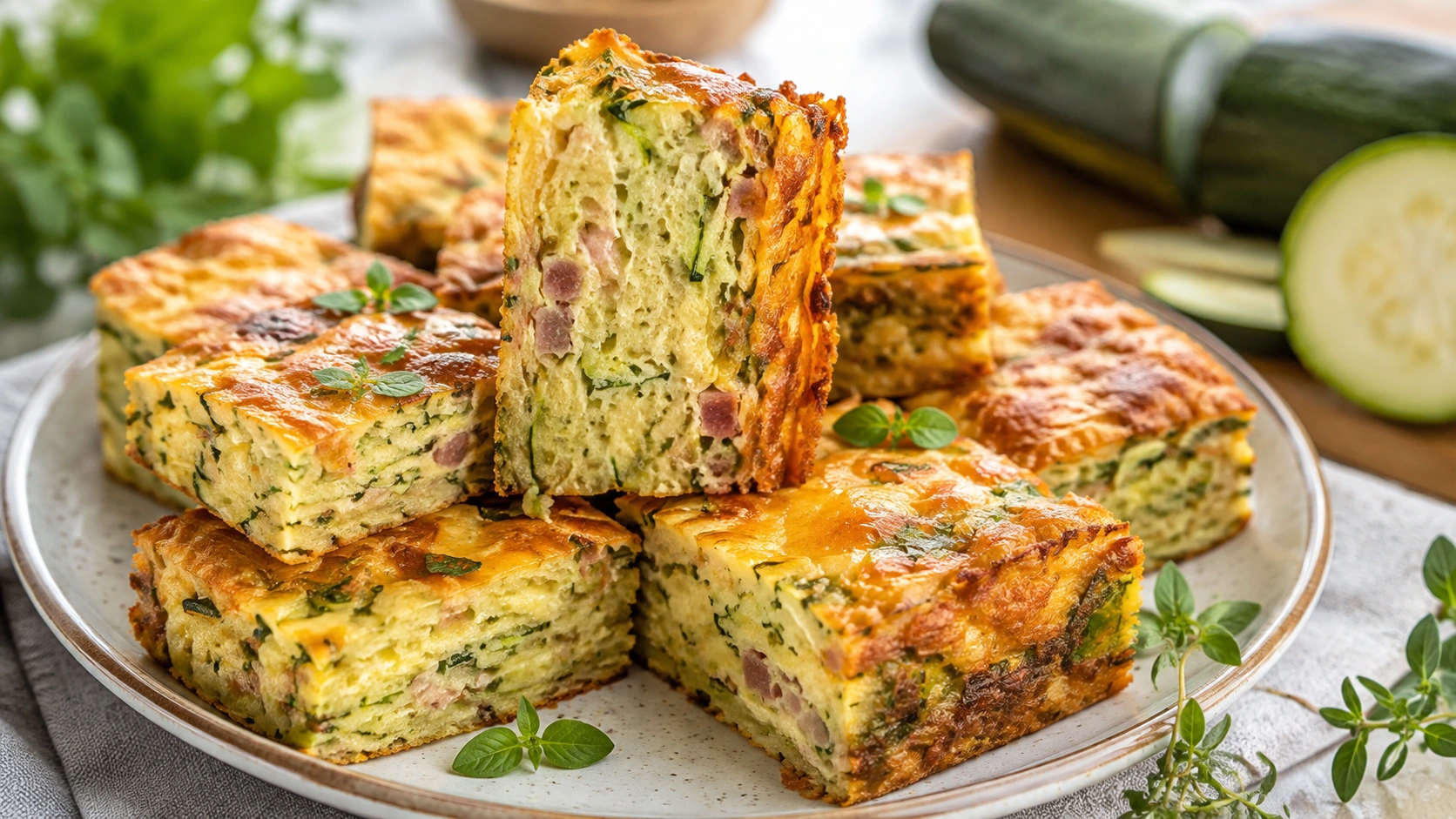 Perfect zucchini slice cut into neat squares